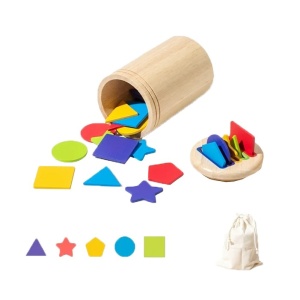 Jucarie Educativa Montessori din Lemn, 28 Piese, Sortator cu Forme Geometrice, 2+ ani, 11.3 x 7 cm, Multicolor