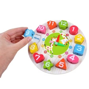 Jucarie Educativa , Tip Montessori, Model Ceas Girafa, din Lemn, + 36 Luni, 12 Piese, 17 cm, Multicolor - Img 2