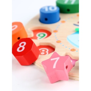 Jucarie Educativa , Tip Montessori, Model Ceas Pinguin, din Lemn, + 36 Luni, 12 Piese, 17.2 cm, Multicolor - Img 3