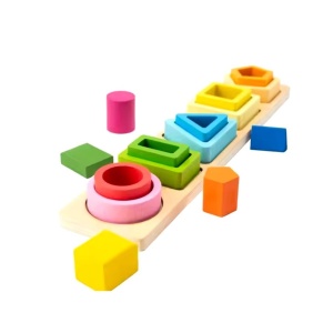 Jucarie Montessori din Lemn, Tip Puzzle, cu 5 Forme Asimetrice, 15 Piese, Educativa, Interactiva, Creativa, Model Forme Geometrice, Materiale Non Toxice, +2 Ani, 29x6.5 cm, Multicolor - Img 5