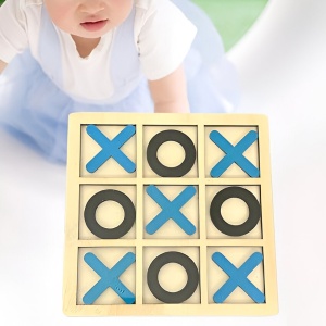 Jucarie Montessori Tic Tac Toe, Educativa, Interactiva, din lemn, X si O, 9 Piese, 14.3x14.3 cm, Albastru Negru - Img 2