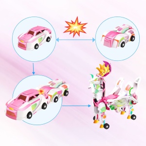 Jucarie Transformer Magnetica 3 in 1, 3 Masini Care se Transforma in Pegas Inaripat, Atractie Magnetica, 3+ Ani, din ABS, Roz - Img 2