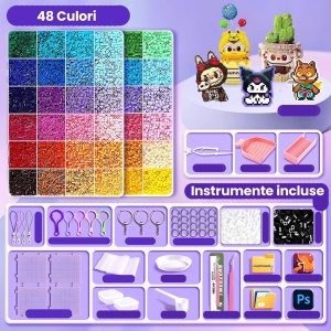 Kit de Margele Perle, Set DIY 3D din 48 de Culori, 4000 de piese, Instrumente pentru Margele Incluse, 2.6 mm in cutie, Multicolor - Img 2