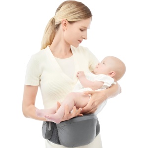 Marsupiu Ergonomic 3in1, pentru Bebelusi si Copii, 0-36 Luni, Bretele Reglabile pentru Umar si Sold, Inchidere Catarama, 125x25x14 cm, Gri - Img 5