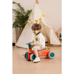 Masinuta Ride-On cu Sistem Anti-Rasturnare, Claxon pe Volan, 1-6 Ani, 60 x 28 x 34 cm, Rosu-Albastru - Img 4