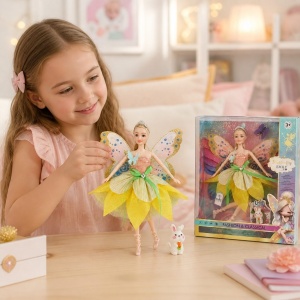 Papusa Zana Fashion cu Aripi si Rochie Eleganta Galbena, 3+ ani - Img 2