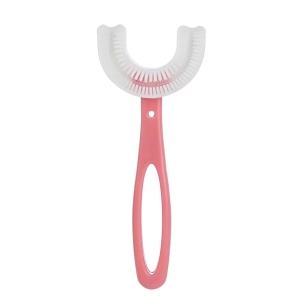 Periuta de Dinti in Forma de U, pentru Varsta 6-12 ani, Peri Moi, 12 cm, Model Inima, Culoare Roz