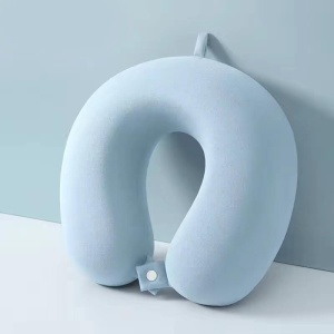 Perna de Calatorie in Forma de U, Pentru Gat si Cap, Umplutura din Spuma cu Memorie, 30x30 cm, Sistem Prindere Capse, Cutie de Depozitare, Bleu - Img 5