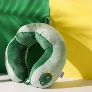 Perna de Calatorie, Pentru Gat si Cap, Umplutura din Bumbac, 28x28x10 cm, cu Model Brodat Dinozaur, Verde - Img 5