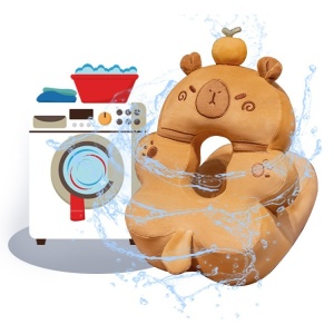 Perna din Spuma, pentru Birou, Calatorii, Model Capybara, Lavabila, Umplutura de Bumbac, Spatiu Cap in Forma de 8, 30x35x30 cm, Portocaliu - Img 4