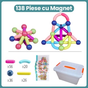 Piese Magnetice pentru Copii, Set din 138 de Piese de diferite Culori, Multicolor - Img 2