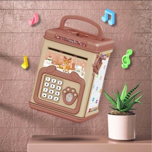 Pusculita pentru Copii, pusculita pentru economii SMART BOX cu efecte sonore, Tip ATM, cu Parola cu Amprenta, din plastic, 20 x 13.5 x 11.5 cm Roz - Img 3