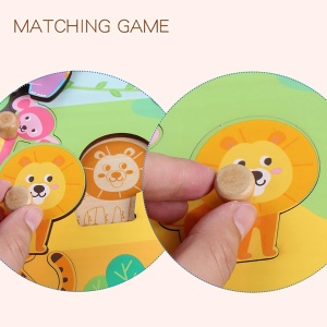Puzzle Montessori din Lemn pentru Copii, 0-3 Ani, Model Animale din Jungla, Educativ, Intuitiv, Creativ, 9 Piese, 30x22.5x0.8 cm, Multicolor - Img 5