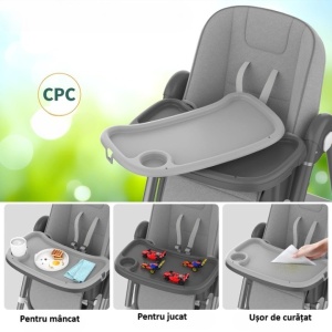 Scaun de Masa pentru Bebelusi si Copii, 2 Tavite si Husa Detasabile, Multifunctional, Stabil, Centura de Siguranta, Inaltime Ajustabila, Spatar Reglabil Moale, Cos de Depozitare, 100x50x80cm, de la 6 Luni, Gri - Img 5