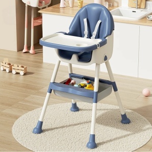Scaun de masa pentru bebelusi si copii cu roti, telescopic, pliabil, masuta reglabila, suport picioare, scaun invelis piele artificiala, 97 x 73 x 65 cm, albastru - Img 3