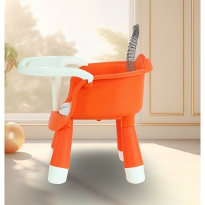 Scaun de Masa pentru Copii, 2 in 1, Tavita Detasabila, Spatar Ergonomic, +6 Luni, Inaltime 36 cm, Portocaliu - Img 3