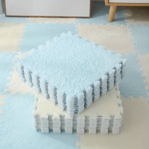 Set 10 Piese Covor tip Puzzle, Spuma EVA, Pufos, 30 x 30 x 1 cm, Baby Blue - Img 4