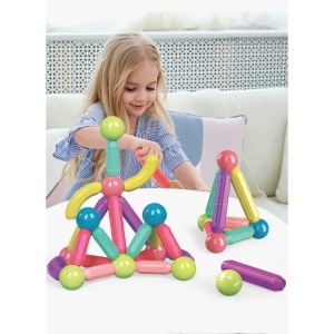 Set 25 de Piese Magnetice de Constructie, Puzzle, Forme, 3 Ani, ABS, Magnet, 16x6x14 cm, Multicolor - Img 4