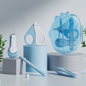 Set 4in1 de Ingrijire Unghii pentru Bebelusi, Cutie de Depozitare Dinozaur Transparent, 0-6 Ani, 11.5 x 9 x 3 cm, Albastru - Img 4