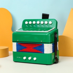 Acordeon Pentru Copii, Acordeon Jucarie pentru Educatie Timpurie, 7 butoane 2 bass, Acordeon Instrument Muzical pentru Copii, 18 x 17 x 10 cm, Verde - Img 2