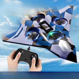 Avion de Lupta cu Telecomanda, Tip Drona, din EVA (Spuma), Incarcare USB, 2.4 GHz, Rotire 360°, Zbor pana la 100 m, LED, Model Army, Albastru - Img 5