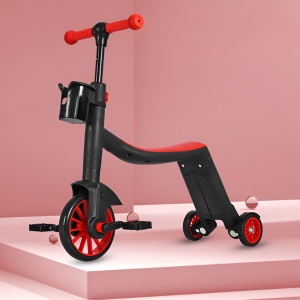 Bicicleta 8 in 1, Transformabila, Multifunctionala, Reglare Inaltime, cu Maner de Impingere Detasabil, Tricicleta, Trotineta, 3 Roti, Pedale, Cosulet, 3-6 Ani, Rosu - Img 2