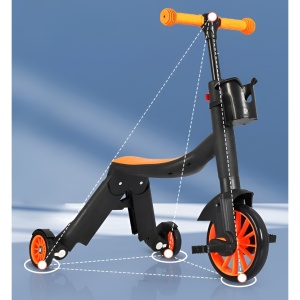 Bicicleta 8 in 1, Transformabila, Multifunctionala, Reglare Inaltime, cu Maner de Impingere Detasabil, Tricicleta, Trotineta, 3 Roti, Pedale, Cosulet, 3-6 Ani, Portocaliu - Img 6