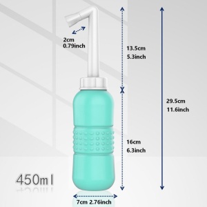Bideu Portabil pentru Igiena Intima, Postpartum/ Postoperator, 450 mL, cu Capac si Husa Galbena, 29.5x7 cm, Culoare Recipient Verde - Img 4