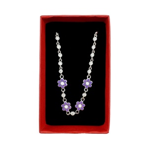 Bratara pentru Copii, Jolie, Argint 925, Model Floare cu Piatra, cu Email si Zirconiu, 22 cm/4.4g Argintiu/Mov - Img 2