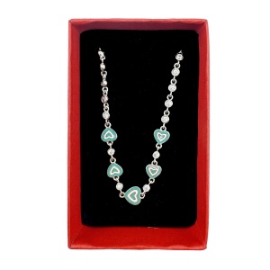 Bratara pentru Copii, Jolie, Argint 925, Model Inima, cu Email si Zirconiu, 22 cm/4.4g Argintiu/Verde - Img 2