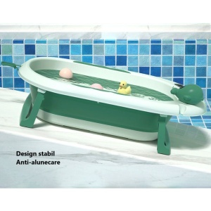 Cada de Baie, pentru Copii 0 luni - 6 Ani, cu Termometru, Pliabila, Perna Suport Inclusa, din Plastic, 81.5 x 49 x 21.5 cm, Verde - Img 4