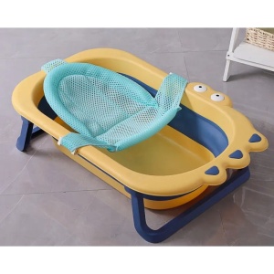 Cada Pliabila pentru Baie, din PP+TPR, pentru Copii 0-6 Ani, Model Crocodil, Dop de Scurgere, 80x54x21 cm, Galben/Albastru - Img 3