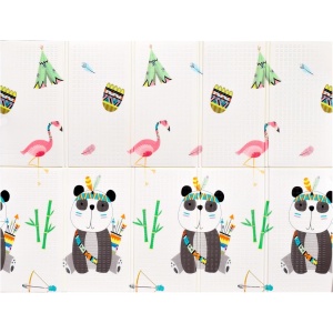 Covoras pentru Copii, cu 2 Fete, Model Caprioare/Panda, din XPE+PE, Impermeabil, Antiderapant, Protectie Termica, +3 Luni, Pliabil, 150 x 200 x 1 cm, Multicolor - Img 2