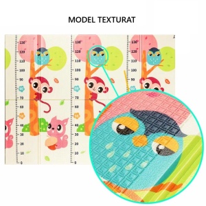 Covoras pentru Copii, cu 2 Fete, Model Maimute/Indieni, din XPE+PE, Impermeabil, Antiderapant, Protectie Termica, +3 Luni, Pliabil, 150 x 200 x 1 cm, Multicolor - Img 4