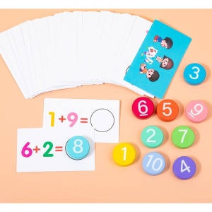 Joc Educational, Invatare Adunare si Scadere, Cifre din Lemn, 46 Planse, +3 Ani, Multicolor - Img 3