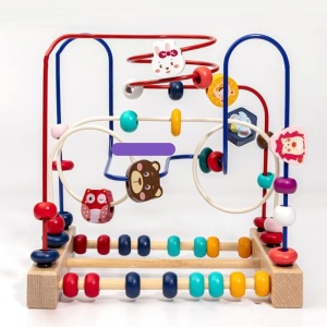 Jucarie din lemn Montessori – Labirint motricitate cu abac si animalute - Img 6