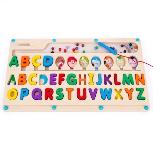 Jucarie educativa din lemn, Abecedar colorat pentru copii, Joc Montessori din lemn, 3+ ani - Img 2