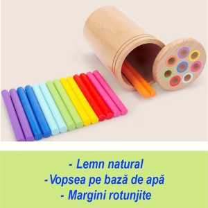 Jucarie Educativa Montessori din Lemn, 19 Piese, Sortator cu Betisoare, 2+ ani, 11.3 x 7 cm, Multicolor - Img 5