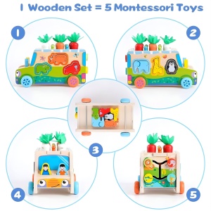 Jucarie Educativa Montessori, Model Masinuta Educativa din Lemn 6 in 1, Sortator Forme, 1–3 ani, 23.7 x 17.5 x 12 cm, Multicolor - Img 4