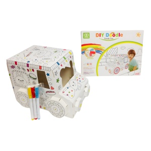 Jucarie Educativa pentru Copii, Model Masinuta 3D, Jucarie de Asamblat si Colorat, din Carton, 28 x 20 cm, 3+ ani, Alb - Img 2