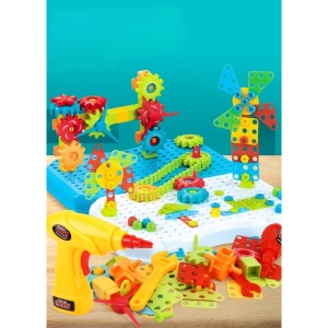 Jucarie Educativa Si Interactiva, Set De Constructie Puzzle Din ABS Cu Bormasina Pentru Dezvoltatea Creativitatii Si A Indemanarii 2D si 3D, Valiza, +3, 31x7x25 cm, 336 Piese - Img 5