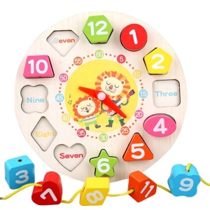 Jucarie Educativa , Tip Montessori, Model Ceas Leu, din Lemn, + 36 Luni, 12 Piese, 17 cm, Multicolor