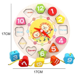 Jucarie Educativa , Tip Montessori, Model Ceas Leu, din Lemn, + 36 Luni, 12 Piese, 17 cm, Multicolor - Img 4