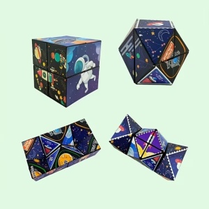 Jucarie Interactiva, 3D Cub Rubik, Diferite Forme, Anti-stress, Tema Spatiu Cosmic, Multicolor - Img 2