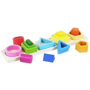 Jucarie Montessori din Lemn, Tip Puzzle, cu 5 Forme Asimetrice, 15 Piese, Educativa, Interactiva, Creativa, Model Forme Geometrice, Materiale Non Toxice, +2 Ani, 29x6.5 cm, Multicolor - Img 2