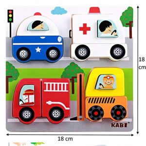 Jucarie Montessori, Tip Puzzle 3D, din Lemn, +36 Luni, Model Masini, 18 x 18 x 1.5 cm, Multicolor - Img 5