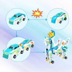 Jucarie Transformer Magnetica 3 in 1, 3 Masini Care se Transforma in Pegas Inaripat, Atractie Magnetica, 3+ Ani, din ABS, Albastru - Img 2