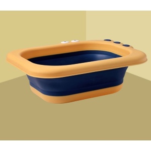 Lavoar Pliabil, pentru Copii, din PP/TPE, Portabil, Model Crocodil, 30x24.5x9 cm, Galben/Albastru - Img 5