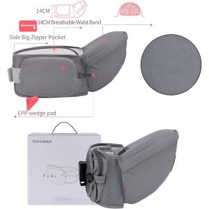Marsupiu Ergonomic 3in1, pentru Bebelusi si Copii, 0-36 Luni, Bretele Reglabile pentru Umar si Sold, Inchidere Catarama, 125x25x14 cm, Gri - Img 2