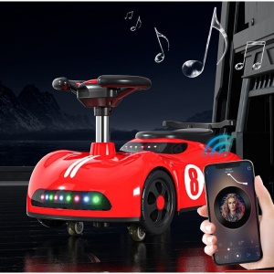 Masina pentru Copii, 1-3 ani, Impingere, Bluetooth, Muzica, din ABS, 4 Roti, Inaltime Sezut 22 cm, Rosu - Img 3